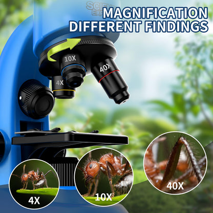 Kids Microscope Kit 40X–1600X – STEM Lab Set with LED Light