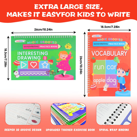 Kids Grooved Writing Practice Book – Reusable Handwriting Learning Set