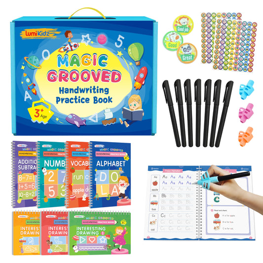 Kids Grooved Writing Practice Book – Reusable Handwriting Learning Set